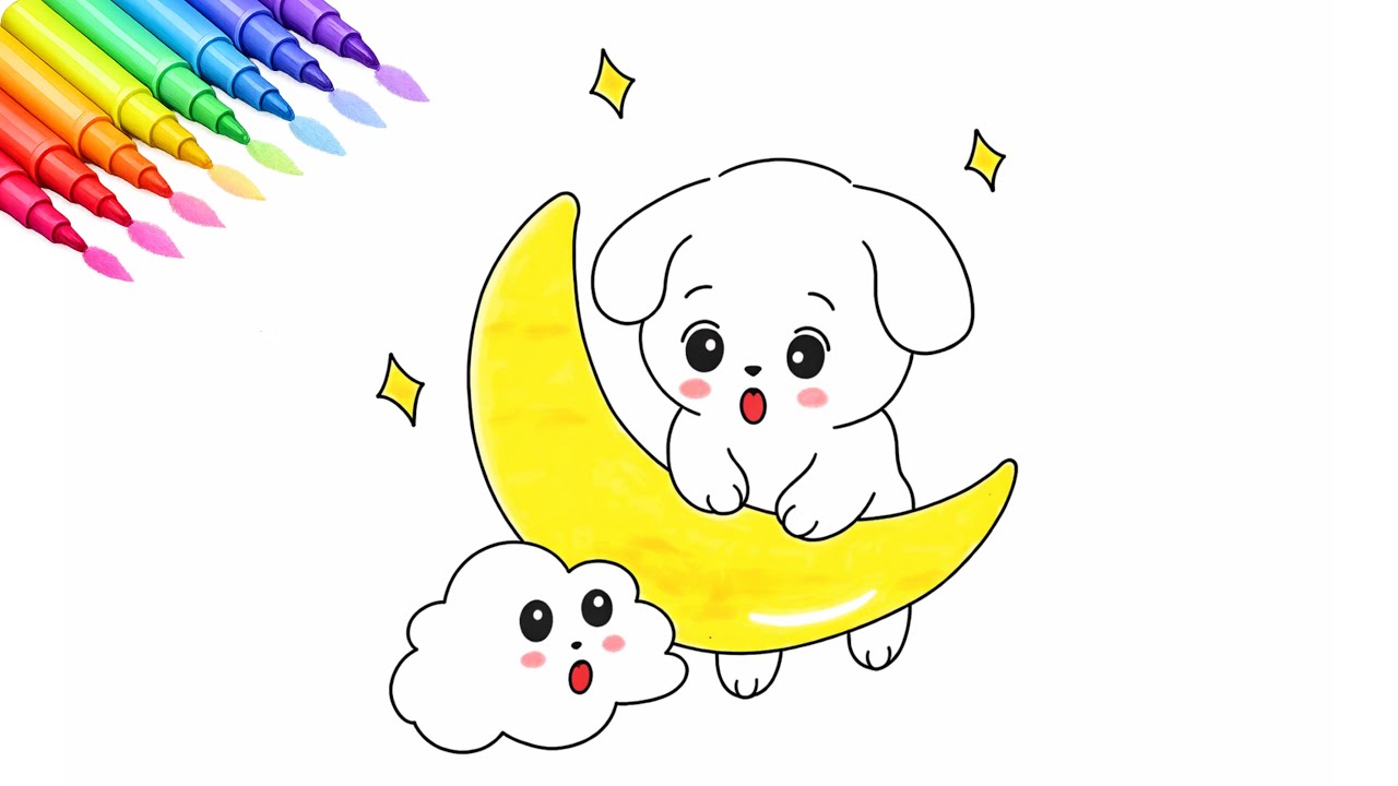 How to Draw a Cute Puppy on the Moon 🌙 | Easy Drawing Tutorial
