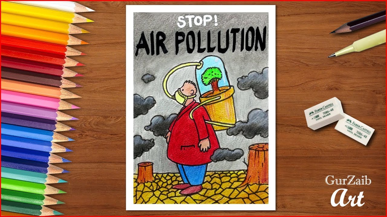 How to draw stop air pollution poster chart drawing for competition - very easy