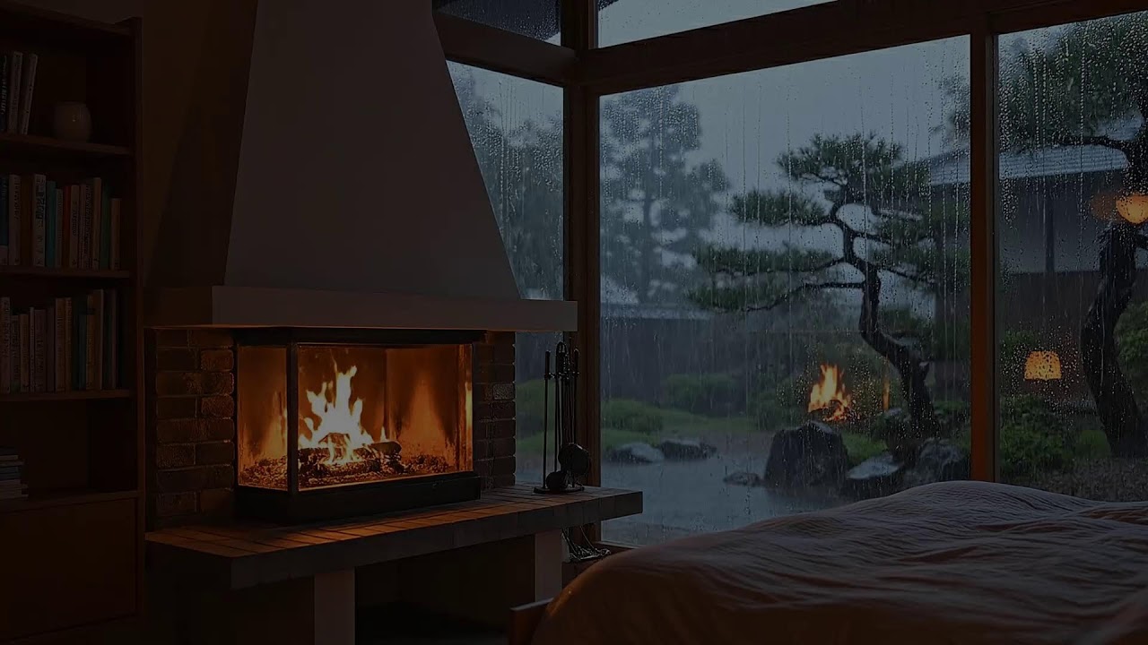🔴 LIVE Rain on Window & Soft Piano for Sleep (NO ADS) 🌧️ Cozy Fireplace Bedroom | Deep Sleep ASMR