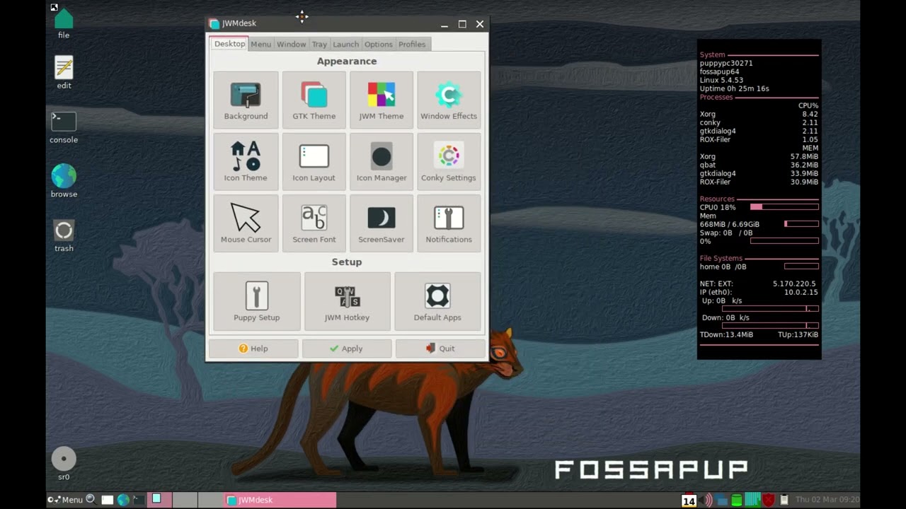 Puppy (Fossapup) OS 9.5 - Linux for home-user computers.