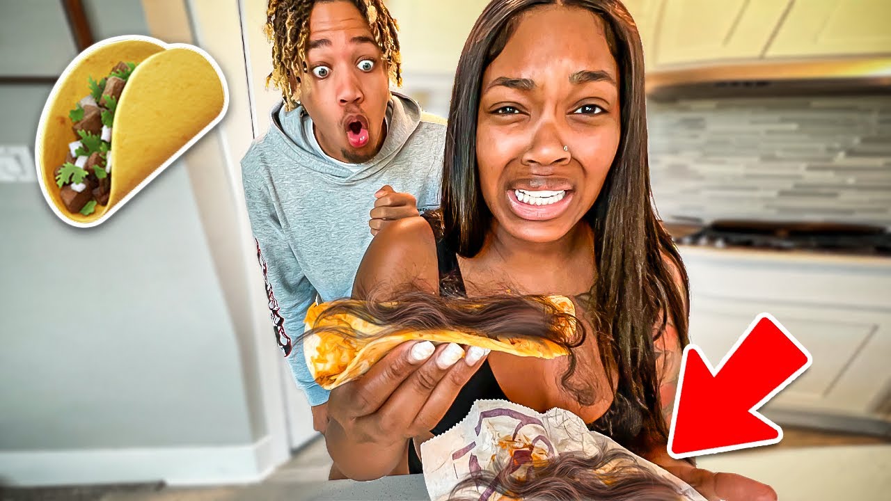 PUTTING HAIR IN MY GIRLFRIEND FOOD PRANK TO SEE HOW SHE REACTS!