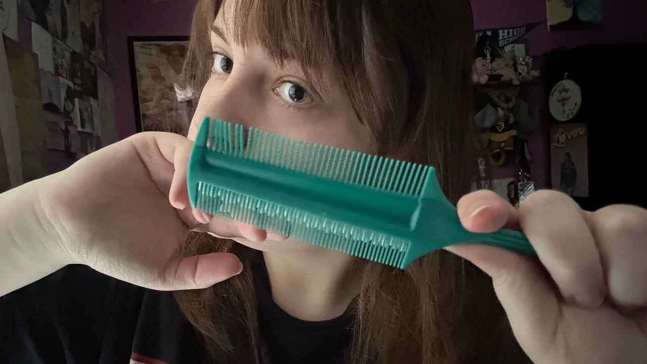 ASMR combing & clipping your hair (lofi + camera touching) 