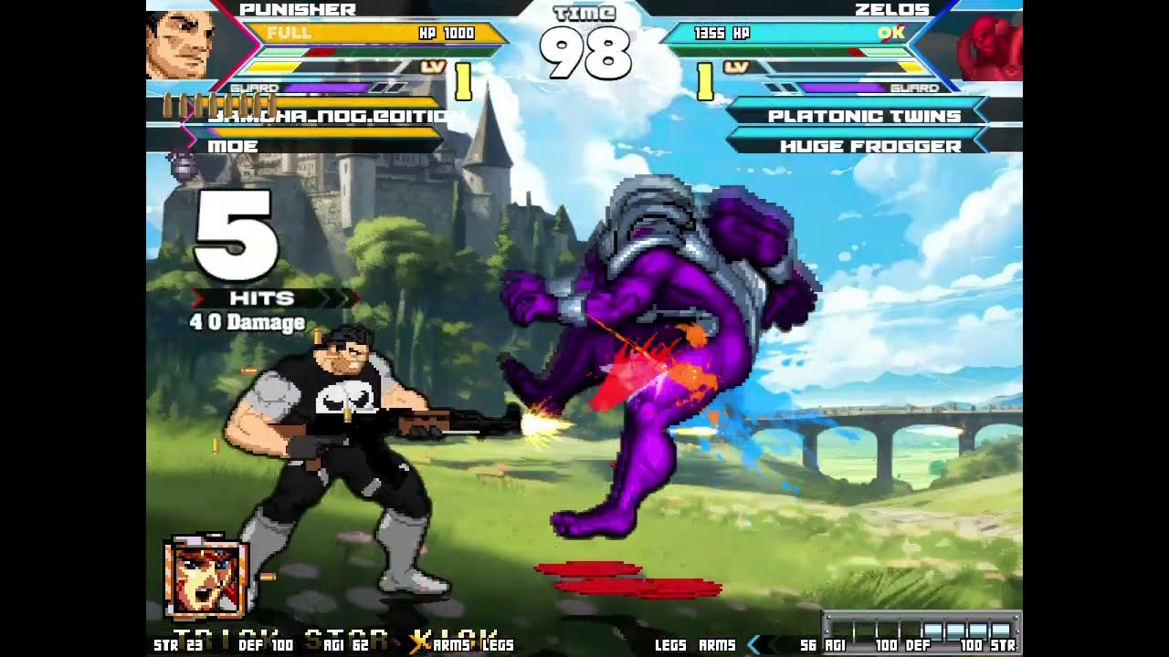 Ikemen GO y Mugen: Moe, punisher, Yamcha VS Huge Frogger, Zelos, Platonic Twins