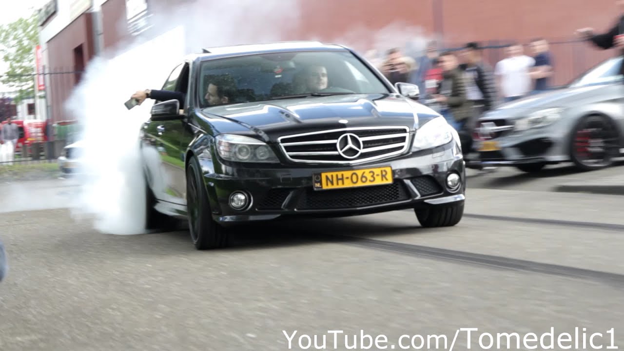 Mercedes C63 AMG Gang Madness: revving, Burnouts, accelerations