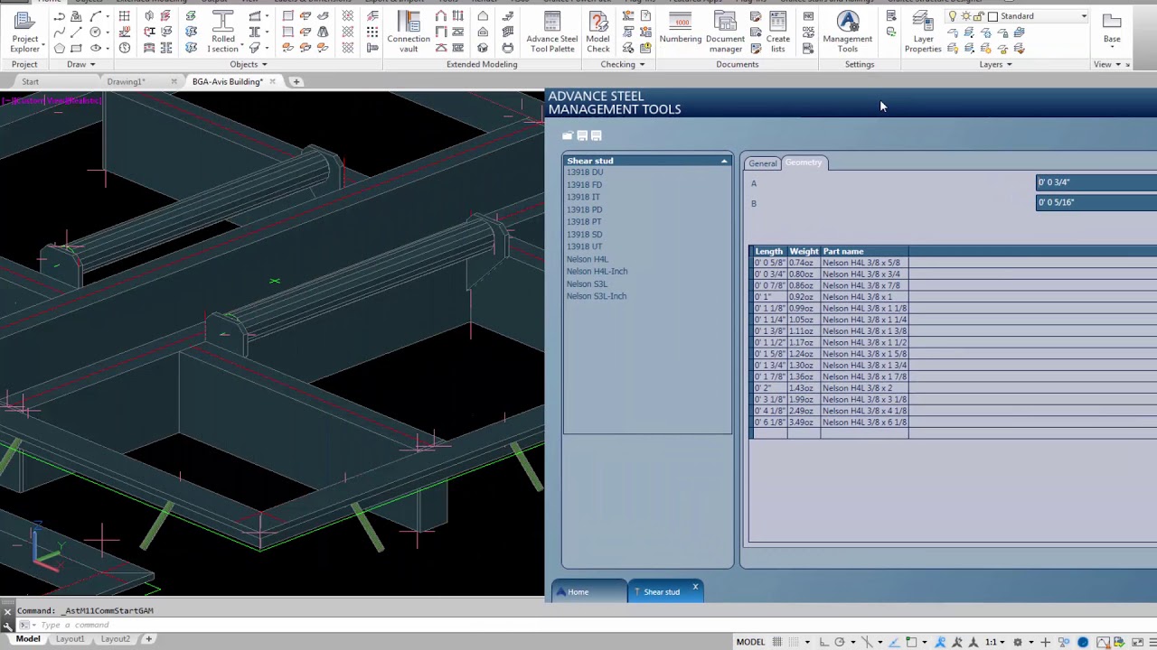 How to add a 4 inch length to the  Nelson H4L Inch Shear stud in the Advance Steel Management Tools