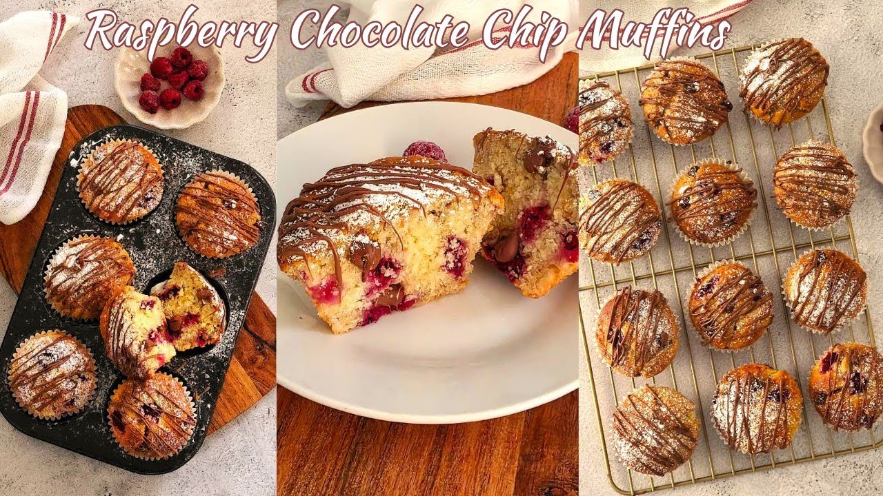 Bakery Style Raspberry Chocolate Chip Muffins | Easy Muffin Recipe