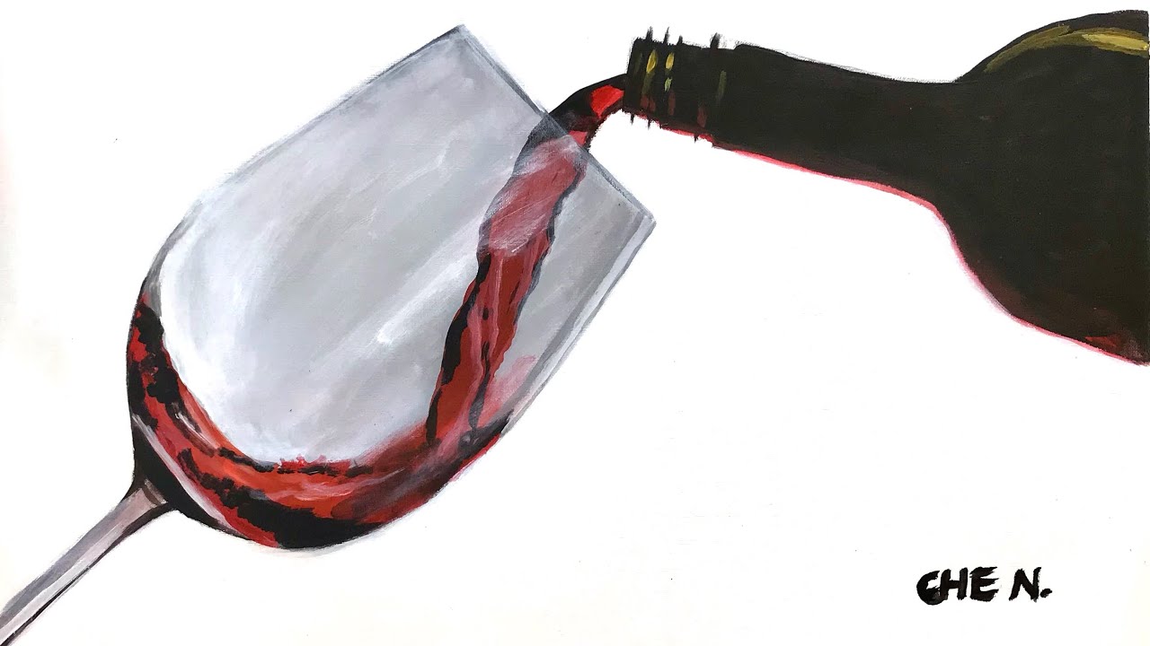 Painting a Wine Glass with Pouring Wine Using Acrylics