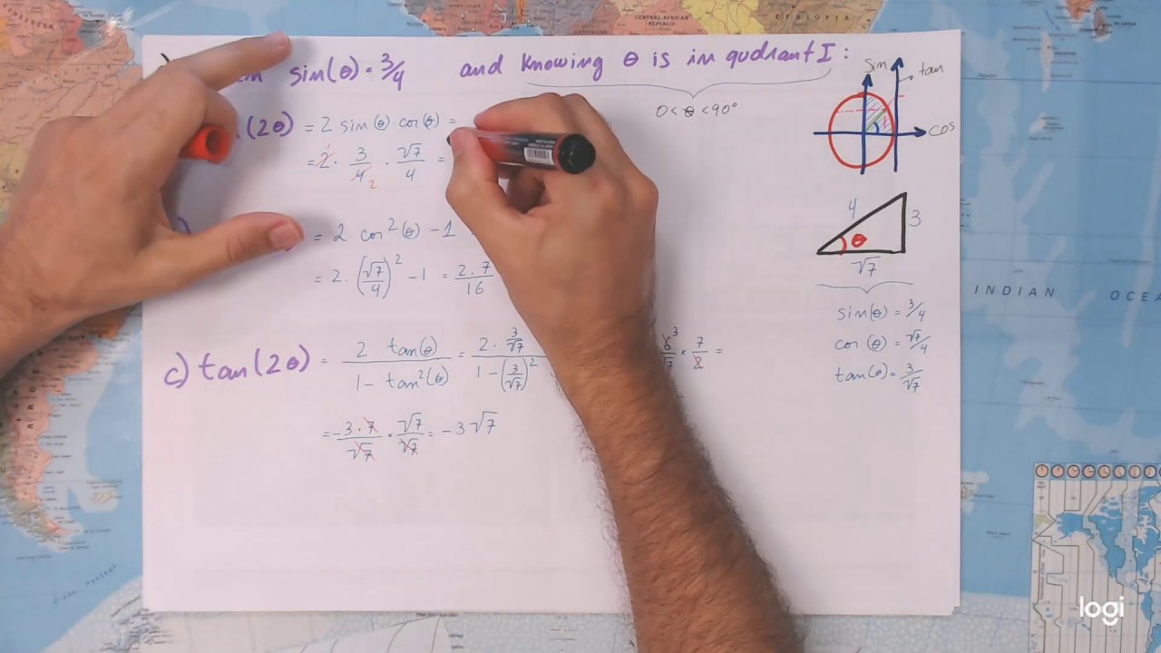 Find sin ( 2x ), cos ( 2x ), tan (2x) , given sin ( x ) = 3/4