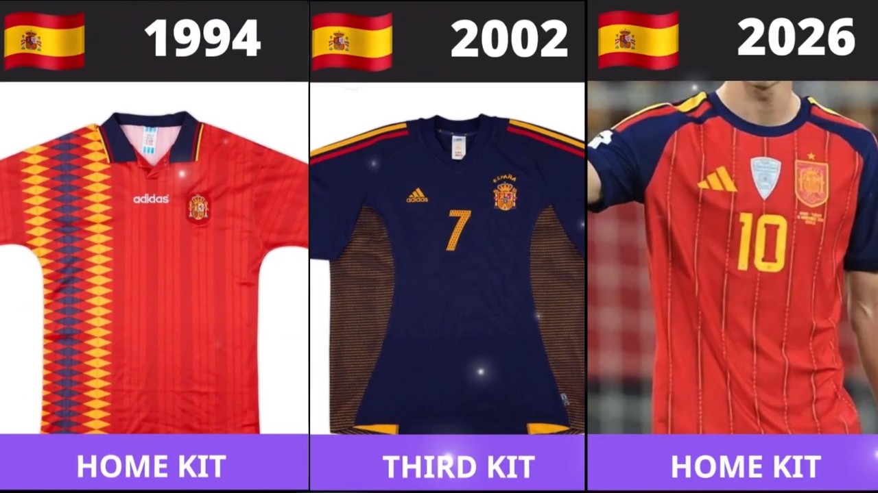 Spain National Team Home & Away Kits | Full World Cup Jersey History (1934–2026)