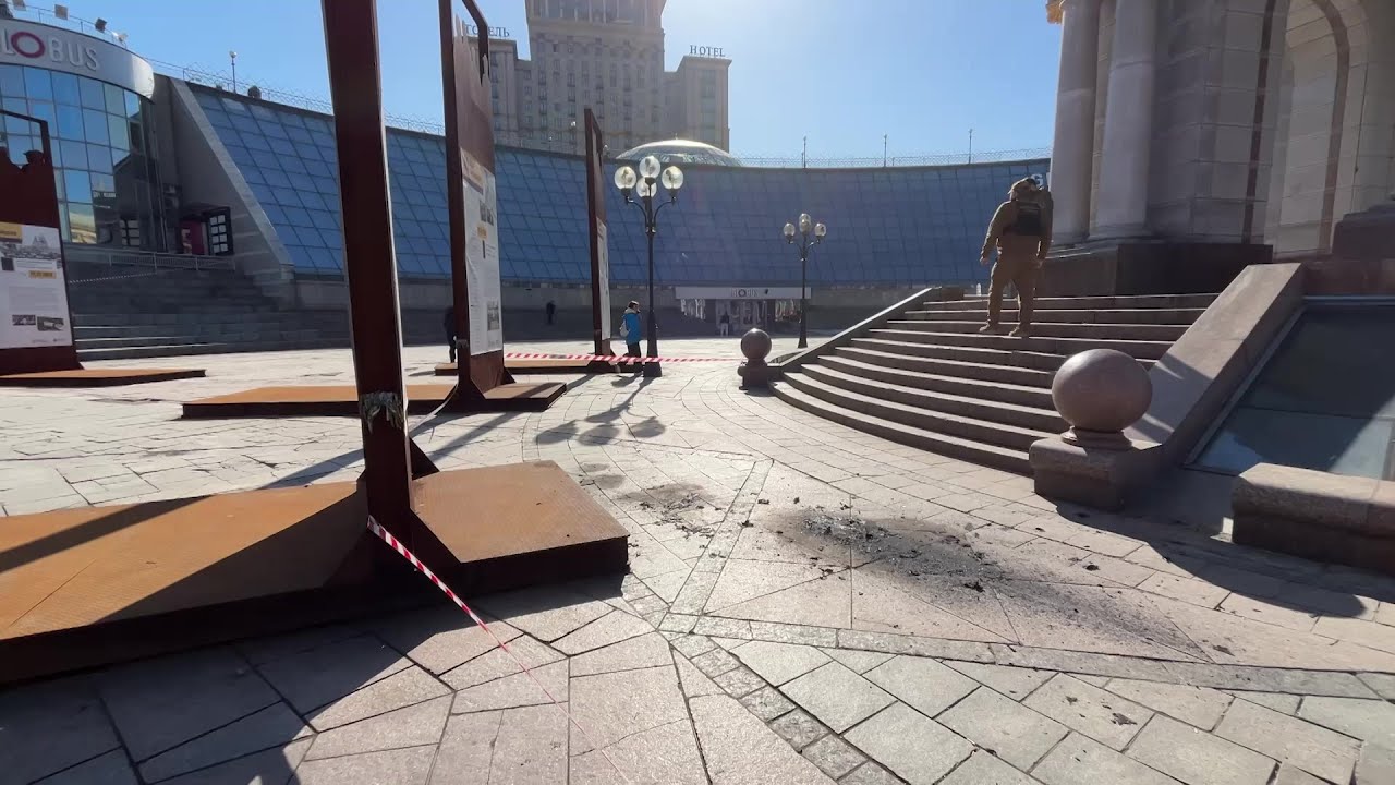 Russian drone debris falls near Independence Monument in central Kyiv | AFP