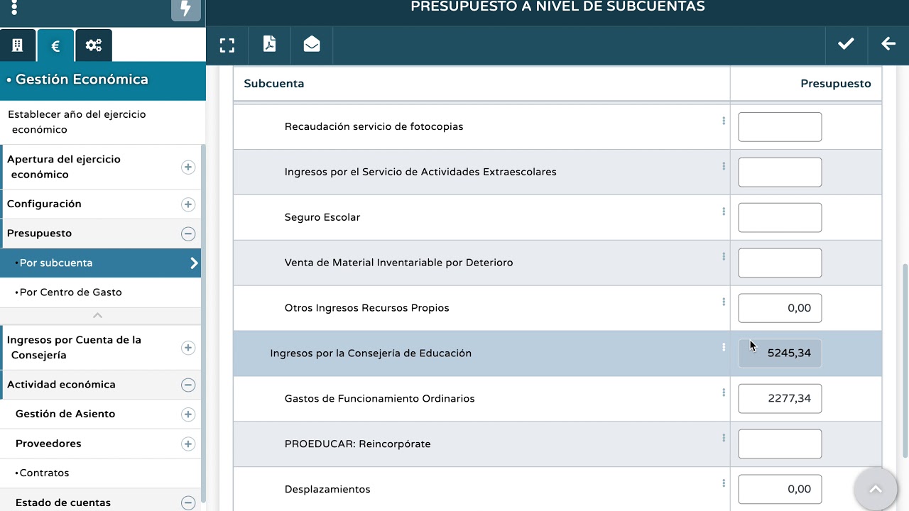 Gestión económica Séneca 5: Ajustar presupuestos
