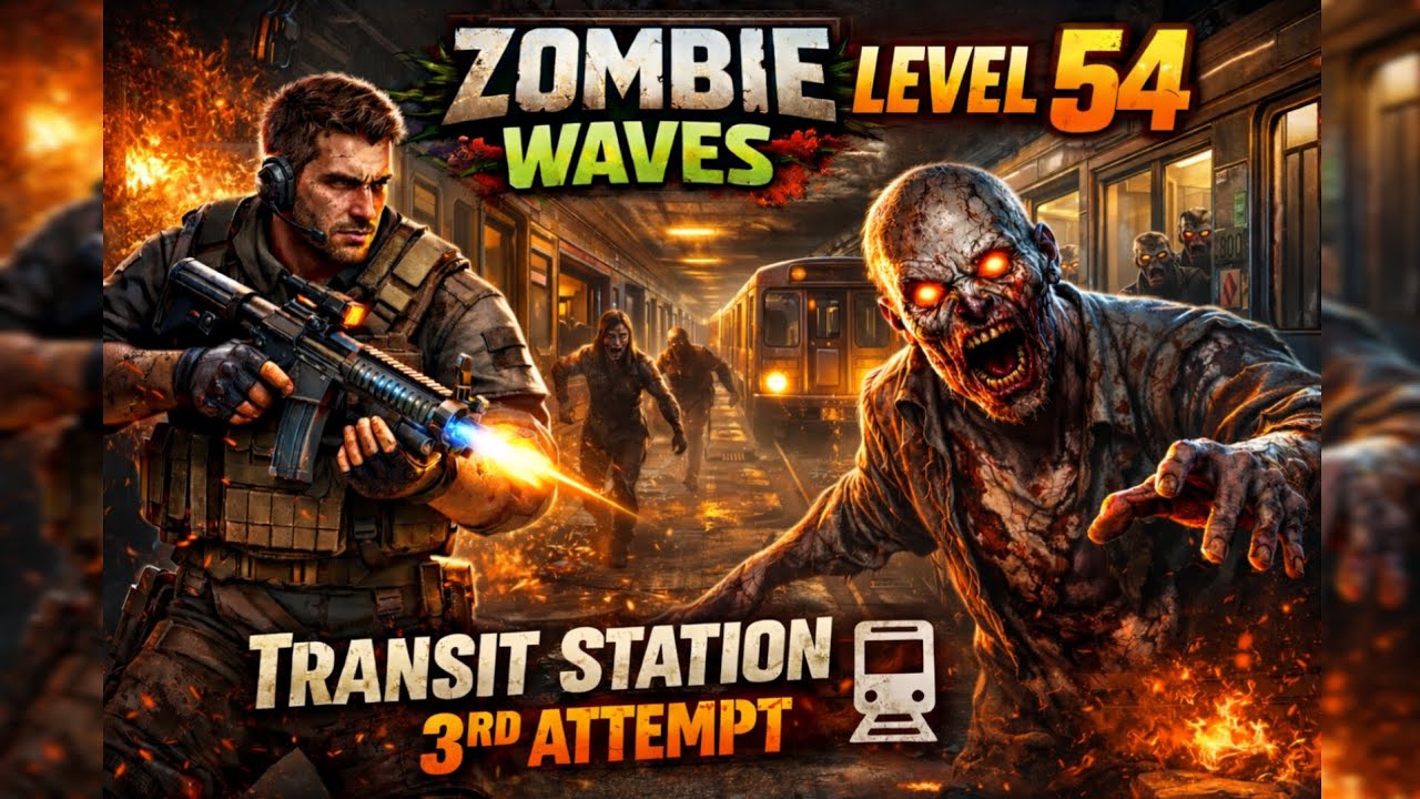 Zombie Waves Gameplay - Level 54 3rd Attempt (Transit Station)