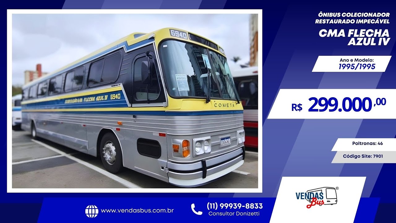 VENIDO - Ônibus CMA Flecha Azul IV – Scania K113 CL – Colecionador  Impecável – 1995/1995