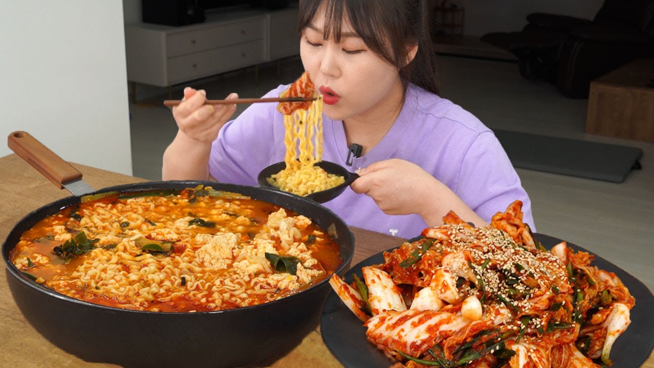 Мукбанг😋Если в Jin Jjambbong добавить мягкий тофу? Домашнее кимчи по простому рецепту🍜