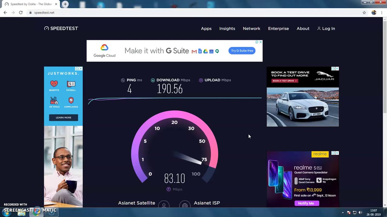 Asianet Giga Fiber 200 Mbps Speed Test