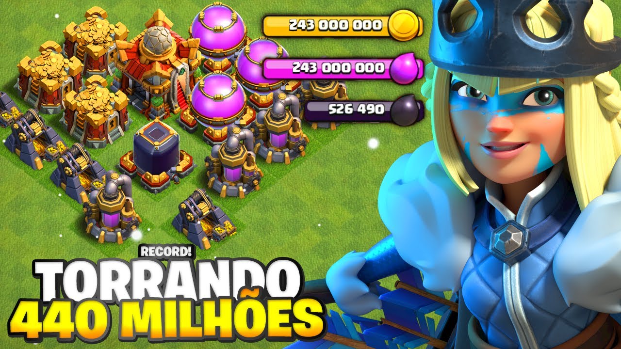 HISTÓRICO! TORRANDO MAIS DE 440 MILHÕES DE RECURSOS EM MEU CV16 NO CLASH OF CLANS!