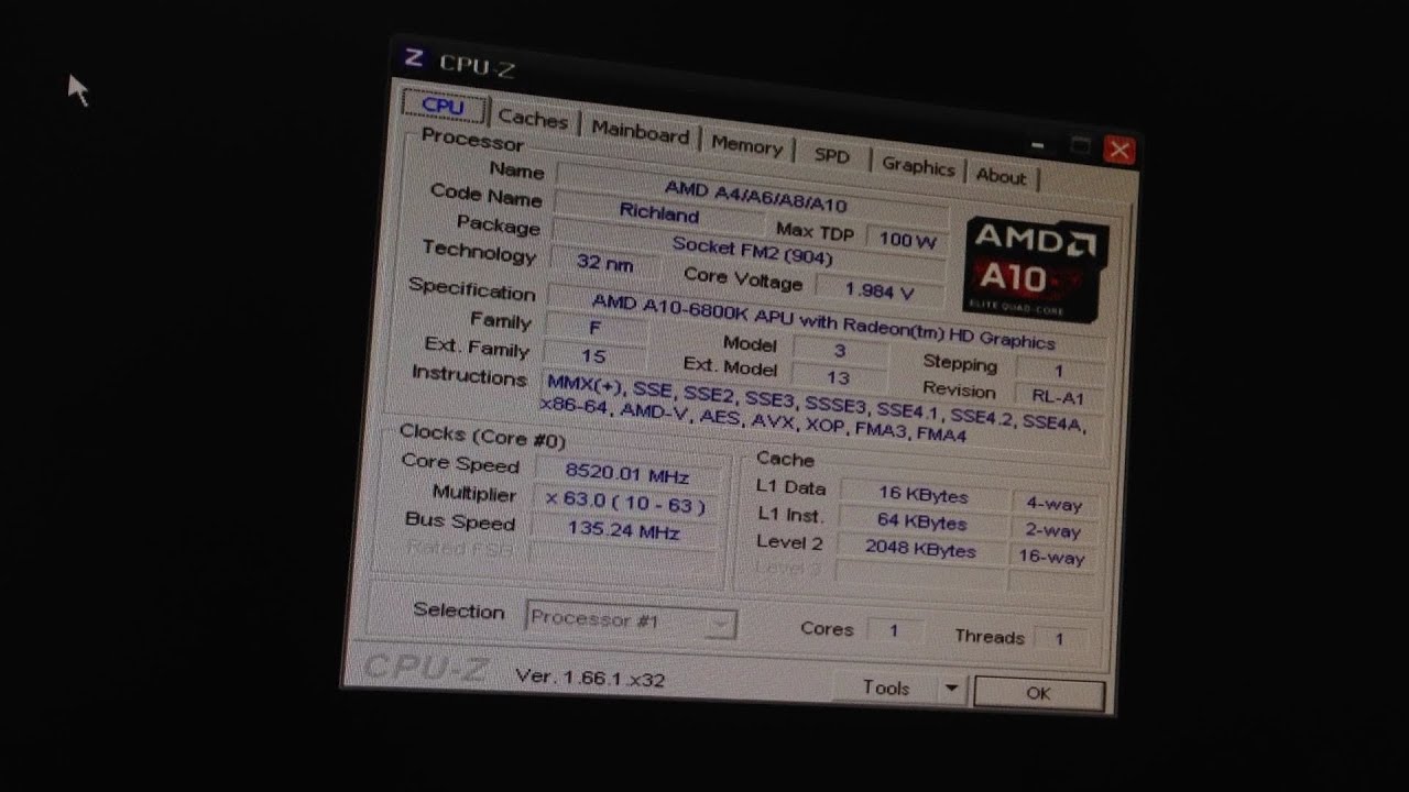 AMD A10-6800K @ 8.52GHz 1.984v World Record