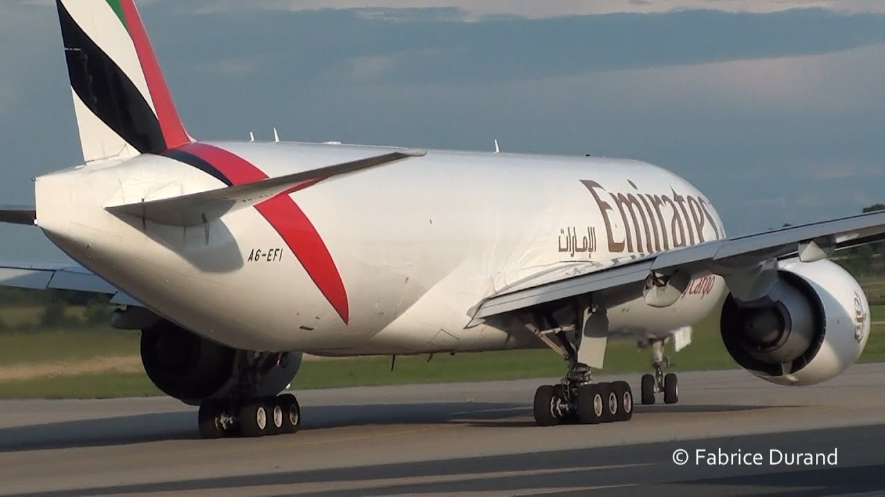 Emirates SkyCargo 777F take off 36L at Lyon St Exup&eacute;ry [LYS/LFLL]