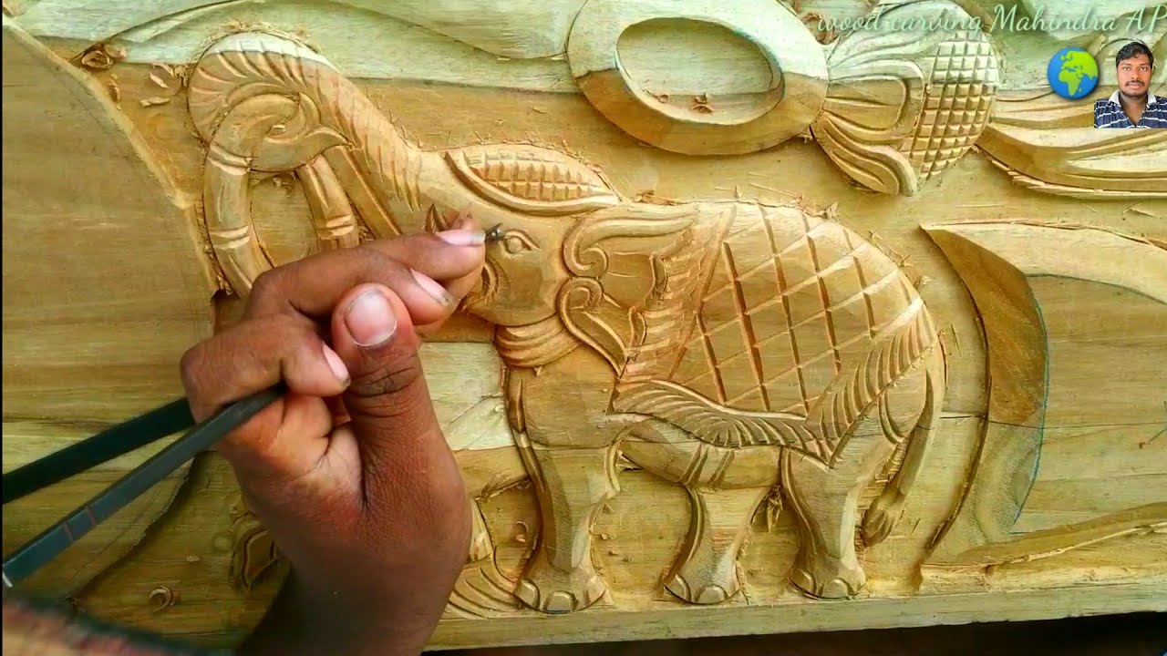 Elephant wood carving lines amazing work beautiful wood carving Mahindra AP