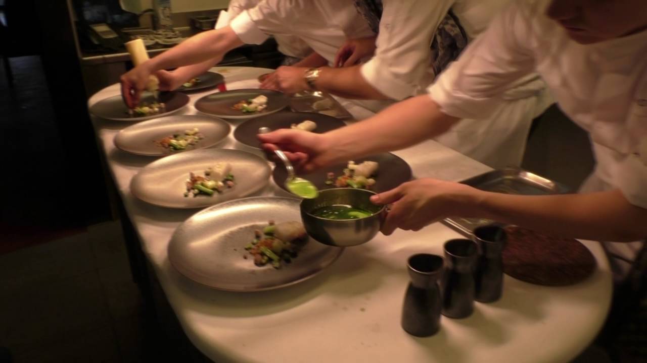 Busy kitchen at 3 Michelin star Hof Van Cleve in Belgium