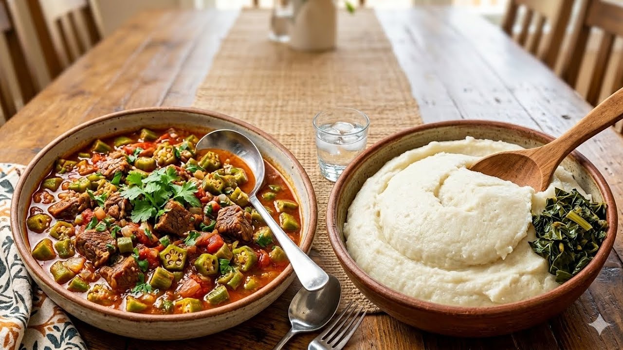 African traditional family|Very delicious okra beef🥩stew for dinner #africa village life 