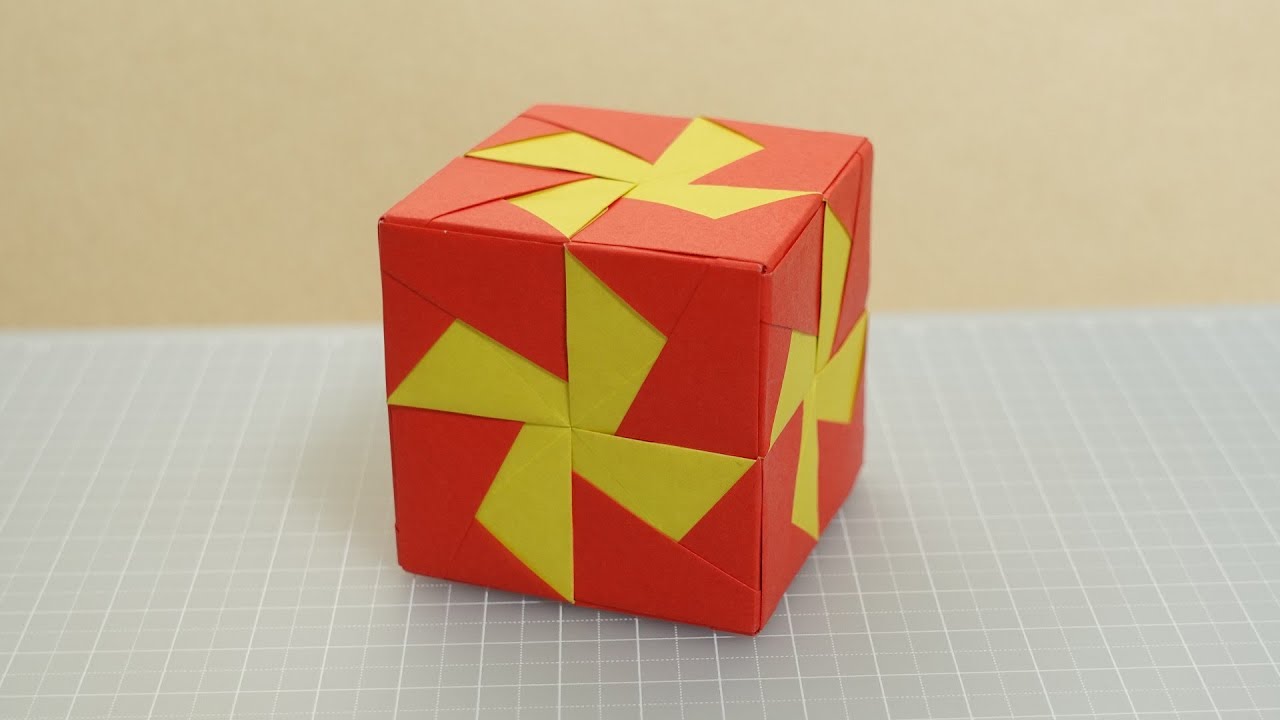 ユニット折り紙「風車キューブ2」／Modular Origami Windmill Cube 2