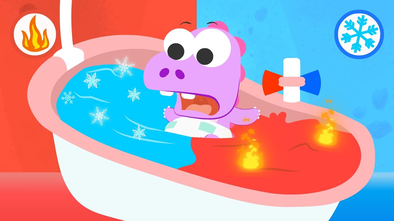 Aprende con Eddie 🛁🦖 Cómo bañar un dinosaurio | 🥶Frío vs Caliente 🥵