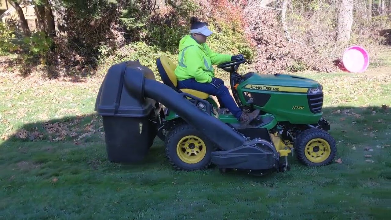 X738 Garden Tractor bagging leaves and grass