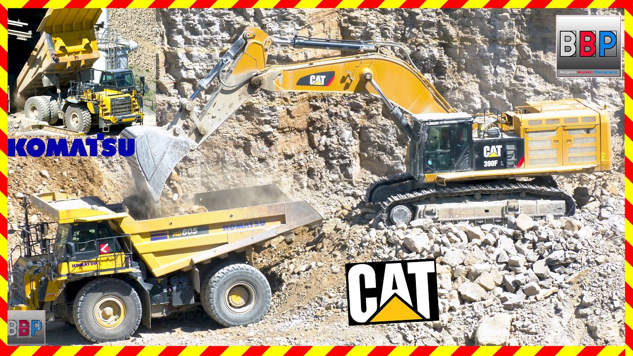👷 CAT 390F & 2x Komatsu HD605-8E0, Limestone Quarry, 2025.