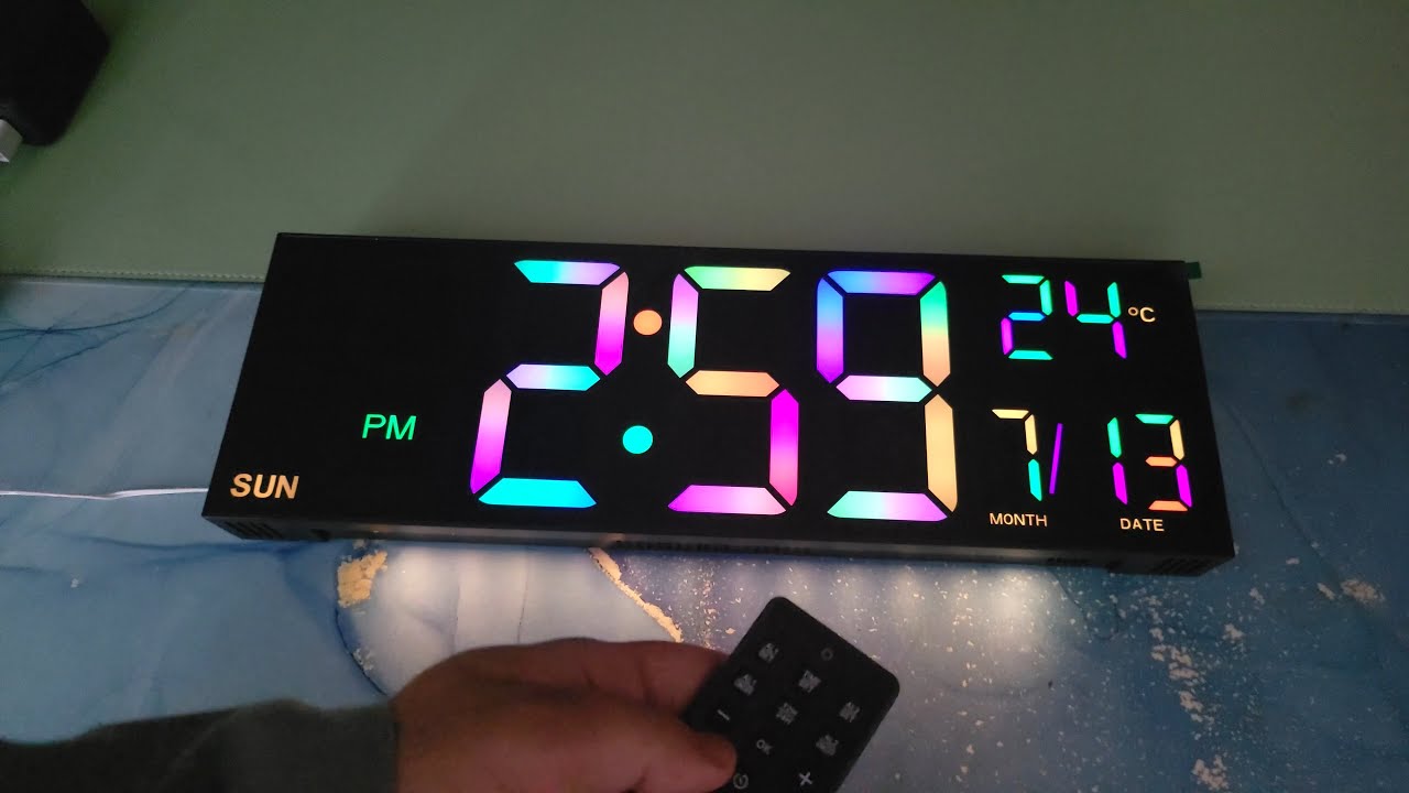 16.2'' Large Digital Wall Clock with Remote Control Big LED RGB Colors Alarm Clock Electronic Watch