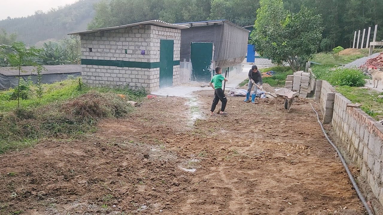 Clearing the grass and leveling the path to the pig farm. Dinner: stewed pork bones with sour bamboo
