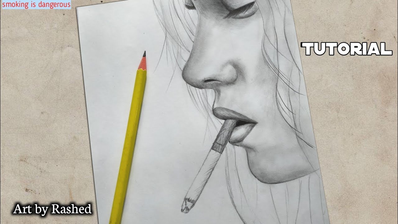 Sad girl smoking drawing | How to draw | Smoking drawing tutorial for beginners