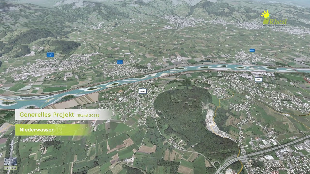 Alpenrhein Abschnitt 1 mit Überflutungsszenarien 2018Sep