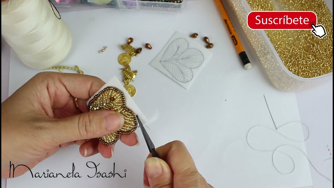 Arete bordado con pedrería, tutorial #21 EN TENDENCIAS EN VÍDEOS