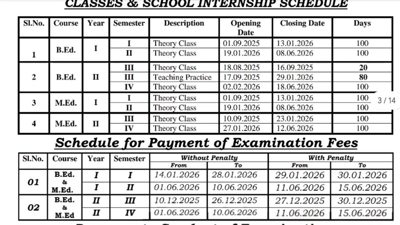 B.Ed/M.Ed - Exam & Commission - Dates - TNTEU official circular