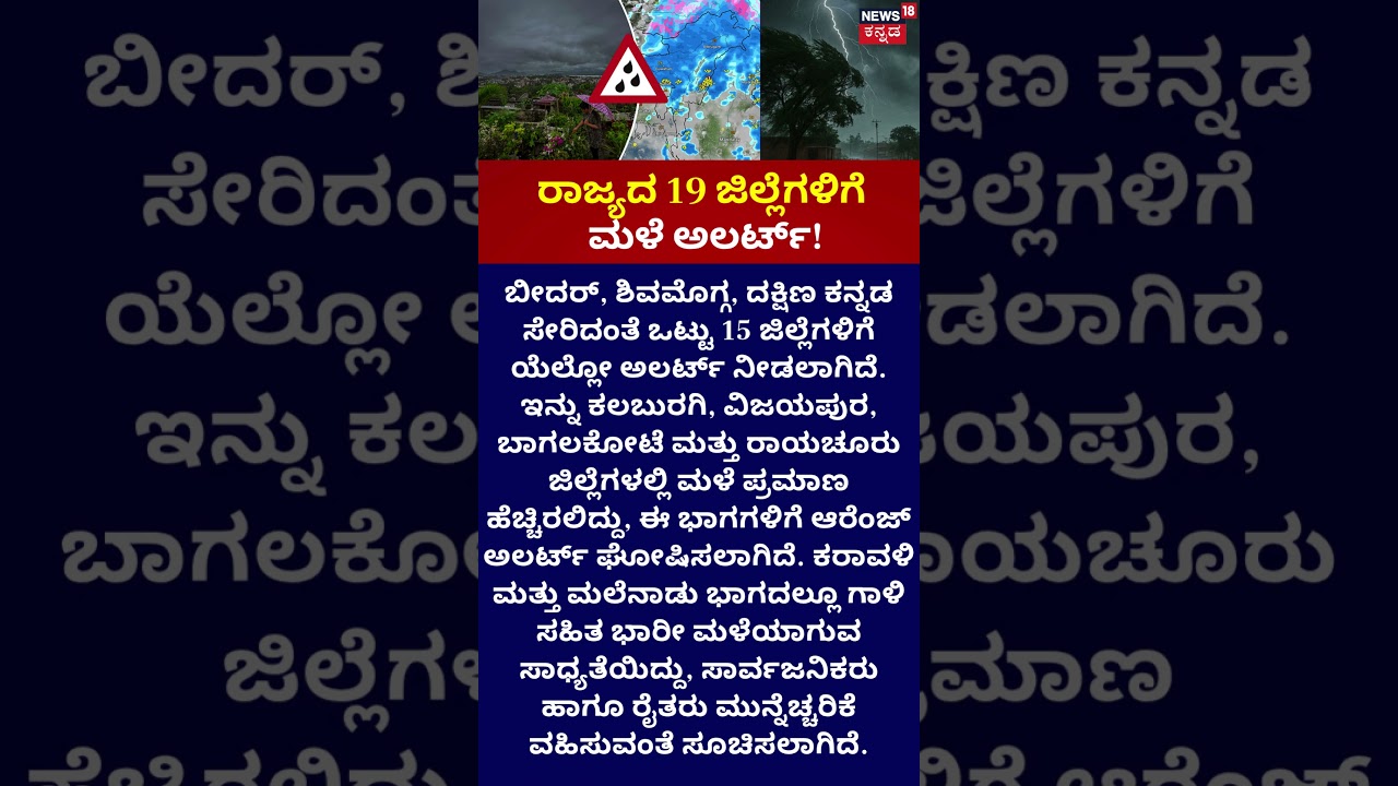 IMD Issues Yellow Alert:Weather Update | 19 ಜಿಲ್ಲೆಗಳಿಗೆ ಮಳೆ ಅಲರ್ಟ್