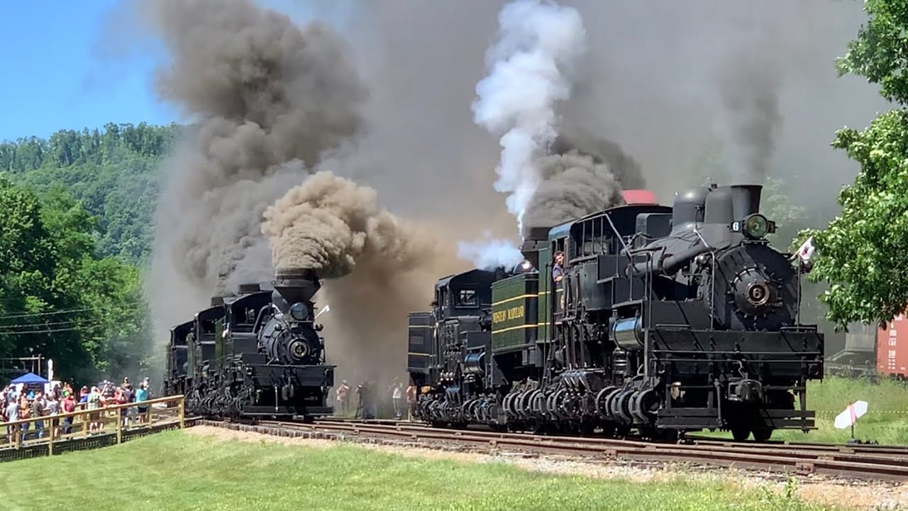 Biggest Collection Of Shay Steam Locomotives Ever!  Parade Of Steam Cass Scenic Railroad, BIG SMOKE!