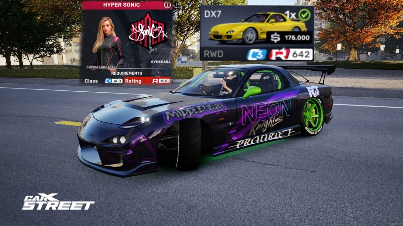 BEST CAR AND TUNE for HYPER SONIC CLUB GYMKHANA CARX STREET new update. Mazda RX7 (DX7) Budget Tune.
