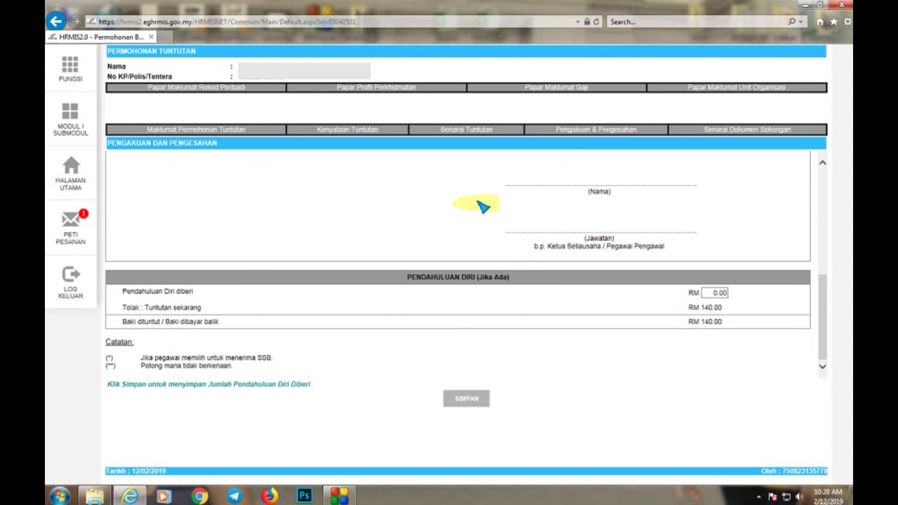 TUTORIAL PERMOHONAN TUNTUTAN PERJALANAN MELALUI SISTEM HRMIS