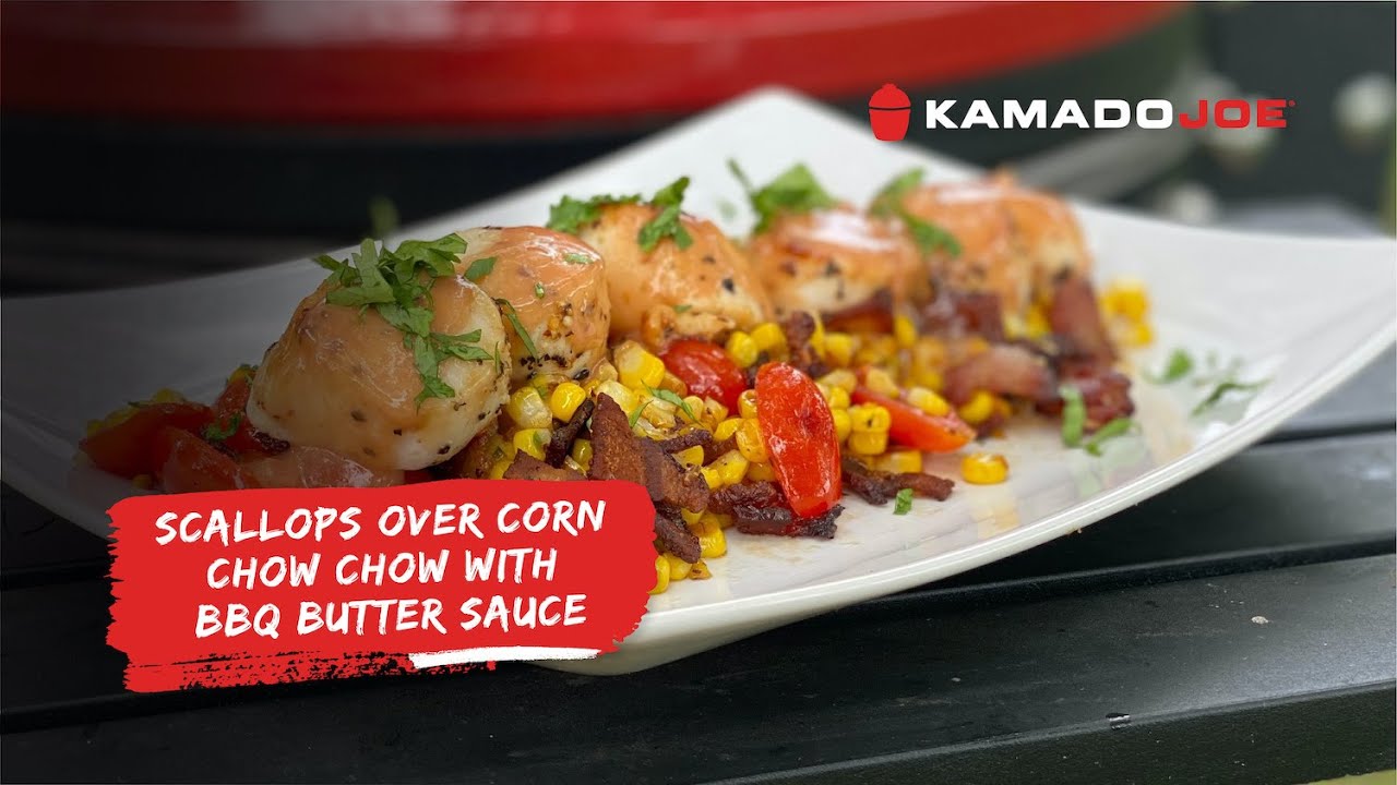 Scallops over Corn Chow Chow with BBQ Butter Sauce | Chef Eric Recipe