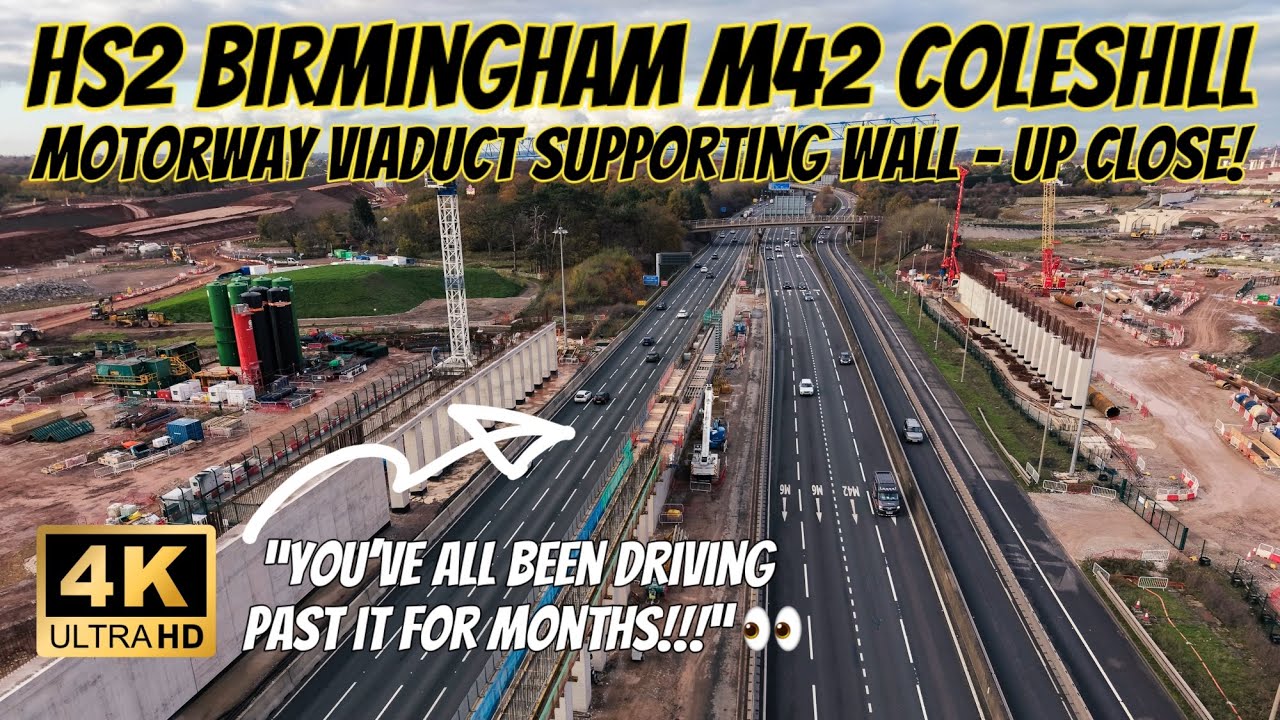 HS2 Birmingham - M42 Coleshill North Motorway Box/Viaduct Supporting Wall - Aerial View Up Close! 👀