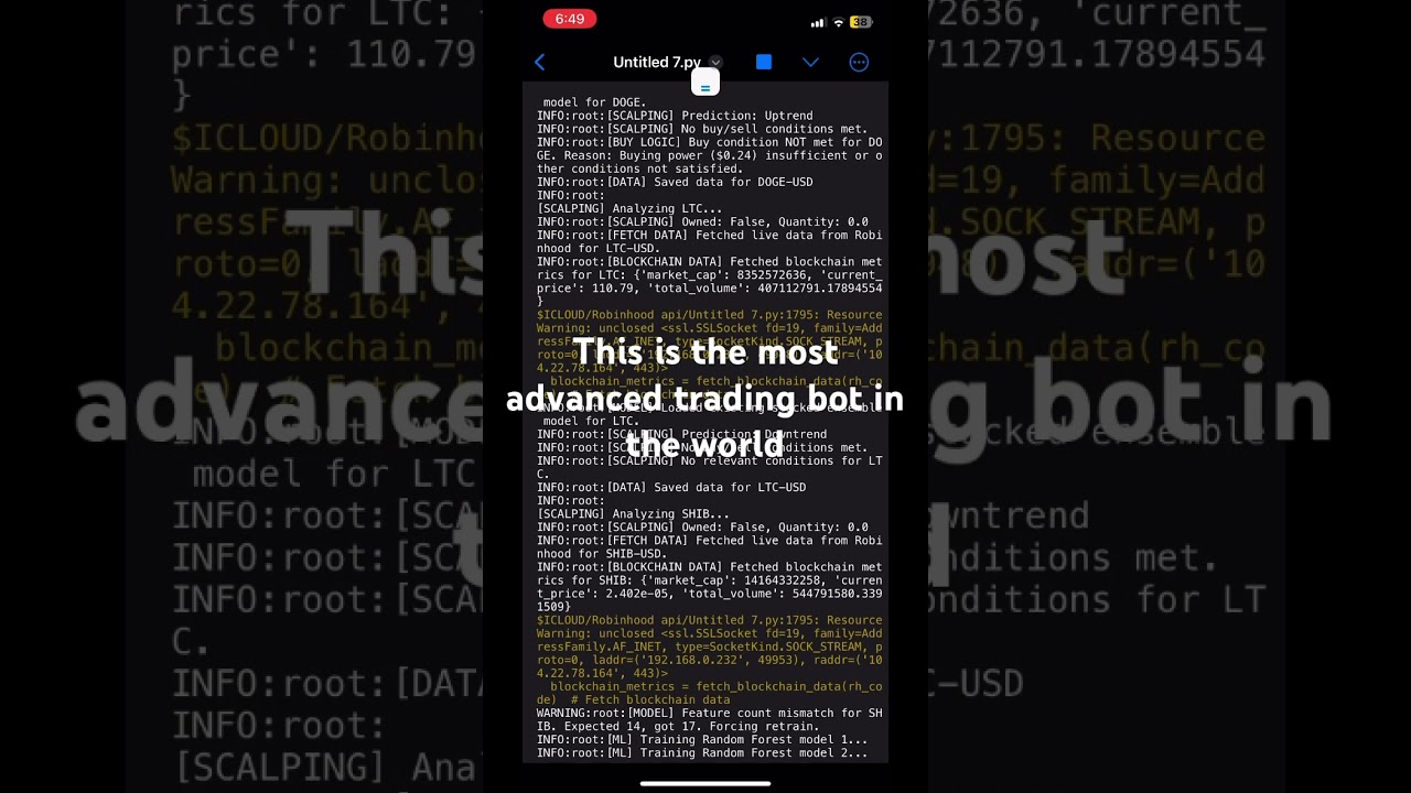 Worlds only Machine learning crypto trading bot #machinelearning #python #pythonprogramming