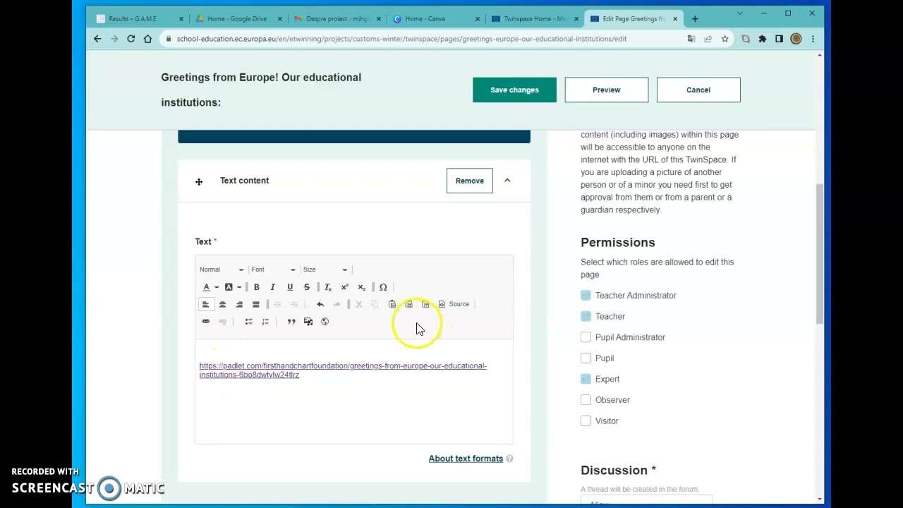 Inserting padlet in twinspace page  (Inserare Padlet &icirc;n pagina unui twinspace)