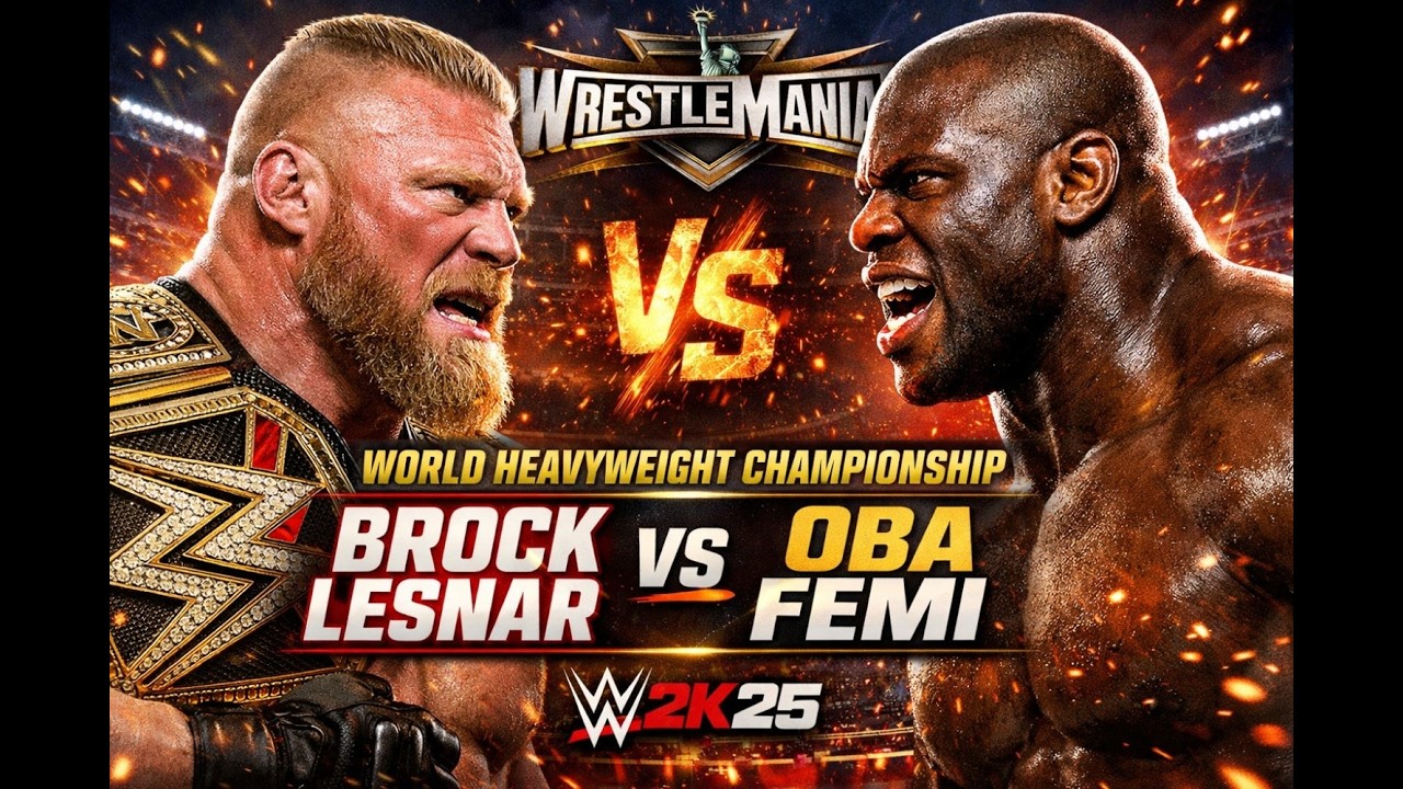 BROCK LESNAR vs OBA FEMI – World Heavyweight Championship | WrestleMania | WWE 2K25