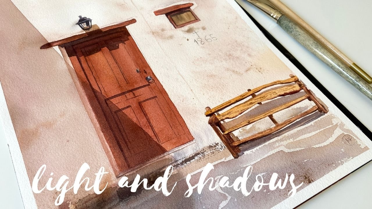 How I painted a door with shadows | watercolors real time video