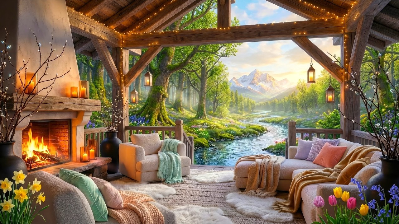 Cozy Spring Cabin Sanctuary 🌿 Soft Piano & Gentle River Ambience