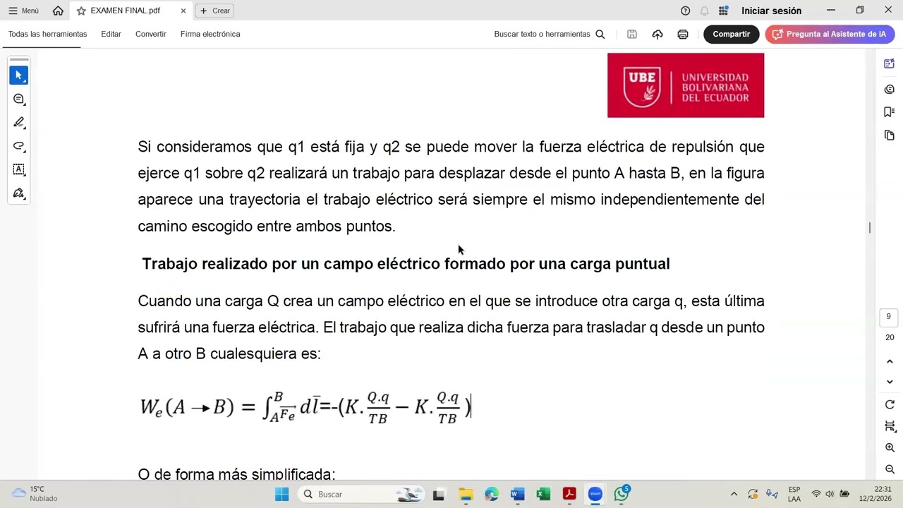 GRUPO 8 - CALCULO DE TRABAJO Y POTENCIAL ELÉCTRICO