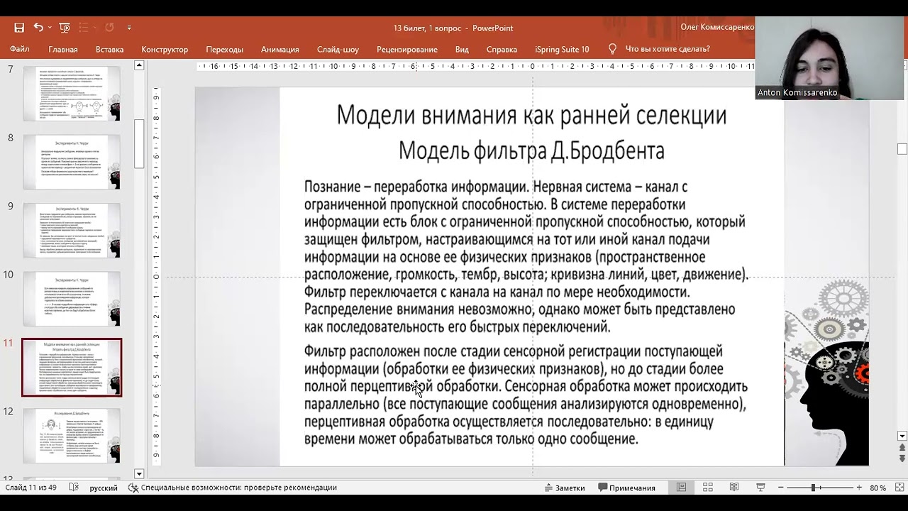 Когнитивная психология внимания. Метафоры и модели.