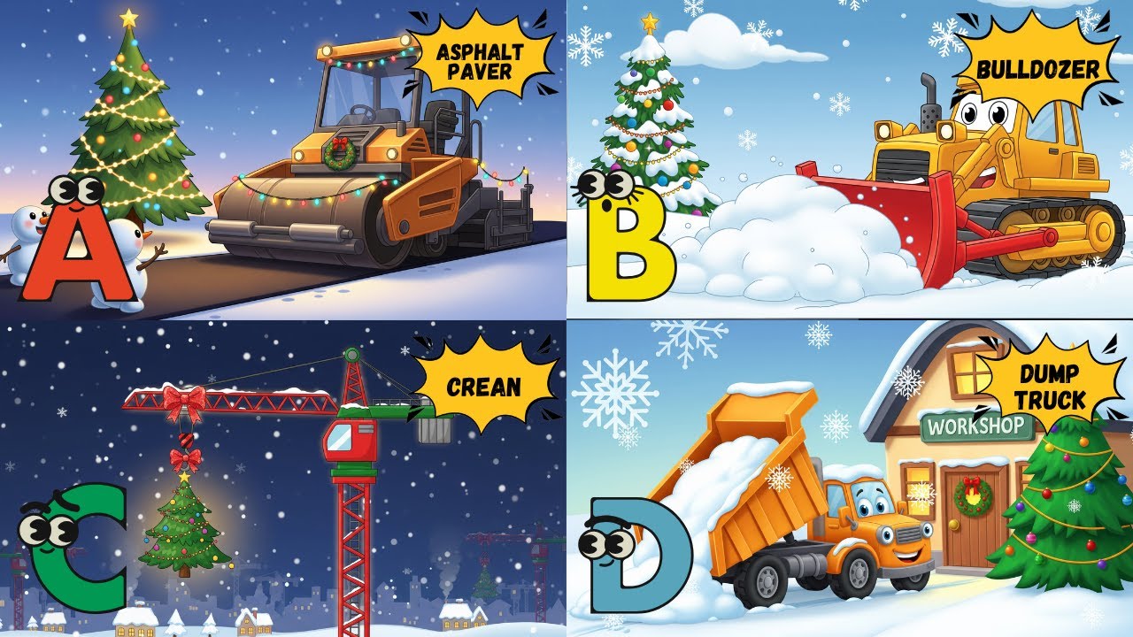 🎄🚜 Рождественская песенка про строительную технику от А до Я для детей | Праздничные грузовики и ...