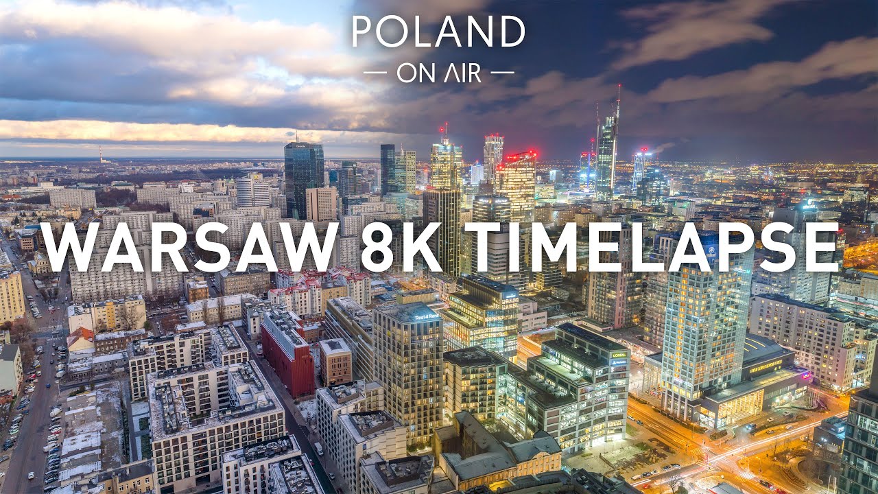 Warsaw Skyline 8K sunset timelapse - Warszawskie wieżowce o zachodzie słońca | POLAND ON AIR